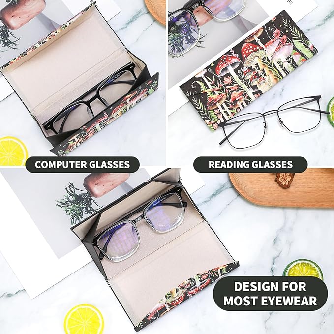 Foldable Glasses Case, Magnetic PU Leahter Sunglasses Case, Cute Hard Shell Folding Eyeglass Cases for Women Kids