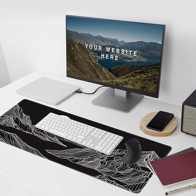 Black and White Mountain Large Mouse Pad,Gaming Keyboard Desk Pad,Extended Mouse Mat Non-Slip Rubber Base with Stitched Edges for Office Game Home XXL 35.4"x15.7"