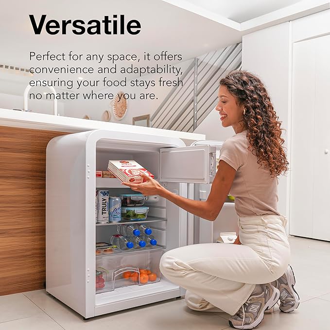Cooluli Curve 3.8 cu ft Mini Fridge with Freezer - Small Refrigerator for Bedroom, Office, Dorm Room (White, 3.2 cu.ft Refrigerator, 0.6 Freezer)