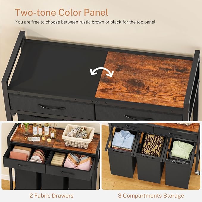 Laundry Sorter 3 Section, 120 L Laundry Hamper with 2 Drawers & 2-tone Top Panel, Rolling Laundry Basket Organizer with Pull-Out Removable Oxford Fabric Bags for Laundry Room Organization