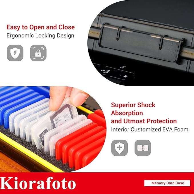 Kiorafoto Memory Card Case with 24 Pack Clear Plastic Memory Card Holders for 24 SD SDXC SDHC & 24 TF Cards,Water-Resistant Anti-Shock SD MicroSD Card Carrying Organizer Storage Protector with Labels