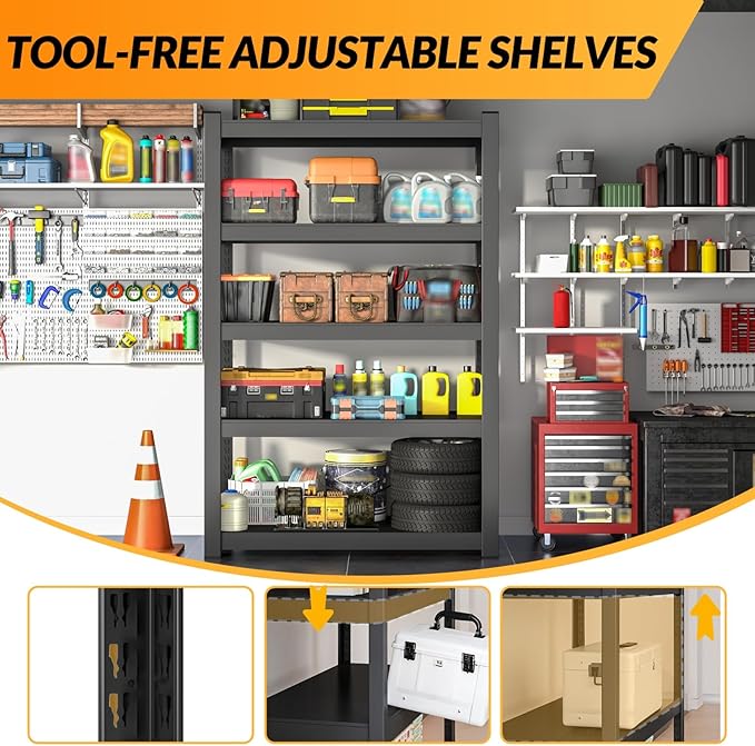 BESFUR 5-Tier Metal Shelving Unit, Adjustable Storage Utility Rack, Heavy Duty Garage Shelves Storage Utility Rack Shelf Unit for Warehouse Pantry Closet Kitchen, 16" D*36" W*71" H
