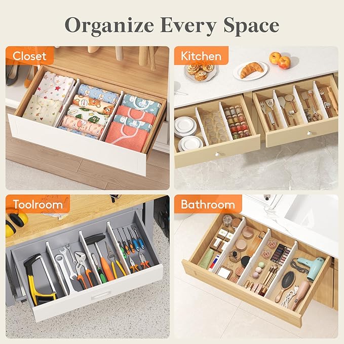 Lifewit 5" Tall 9 Pack Deep Drawer Dividers, 11.5-18.5" Expandable Drawer Divider for Clothes, White Dresser Drawer Storage Organizers, Clothing Drawers Separators for Dresser, Kitchen, Bedroom