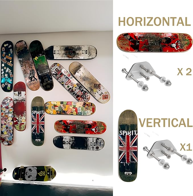 Skateboard Wall Mount Display(6 Packs)-Aluminum Ramp Shape Skateboard Deck Wall Mount with Two Screw Holes for Horizontal and Vertical Hanging Skateboard Display Decor