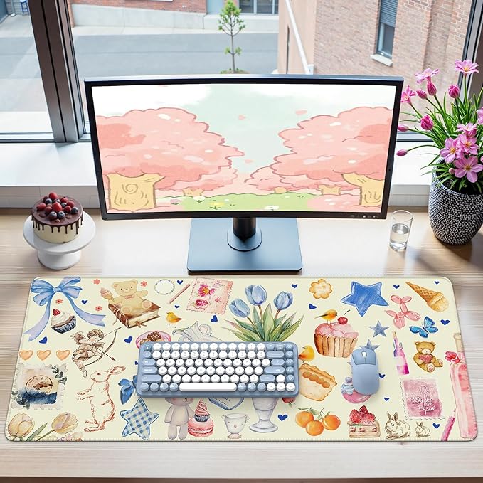 iCasso Desk Cover Mat, Extra Large Mouse Pad, Desk Pad Mat,Office Matt for Desktop Protector, Anti-Slip XXL Big Mousepad with Stitched Edges for Laptop Computer Keyboard (Yellow)
