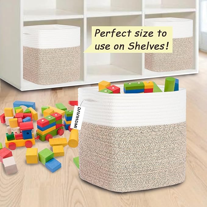 Storage Cubes 11 Inch Cotton Rope Woven Storage Basket for Organizing 3 Pack | Storage Bins for Organization and Storage | Toy Storage Organizer | Basket for Shelves | Toy Bins（Brown）