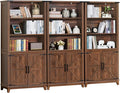 70in Tall Bookshelf 5 Tier Bookcase with Barn Doors and Adjustable Shelves, Brown Farmhouse Book Shelf with Storage Cabinet, Wood Freestanding Display Bookshelves for Bedroom, Kitchen (3PCS)