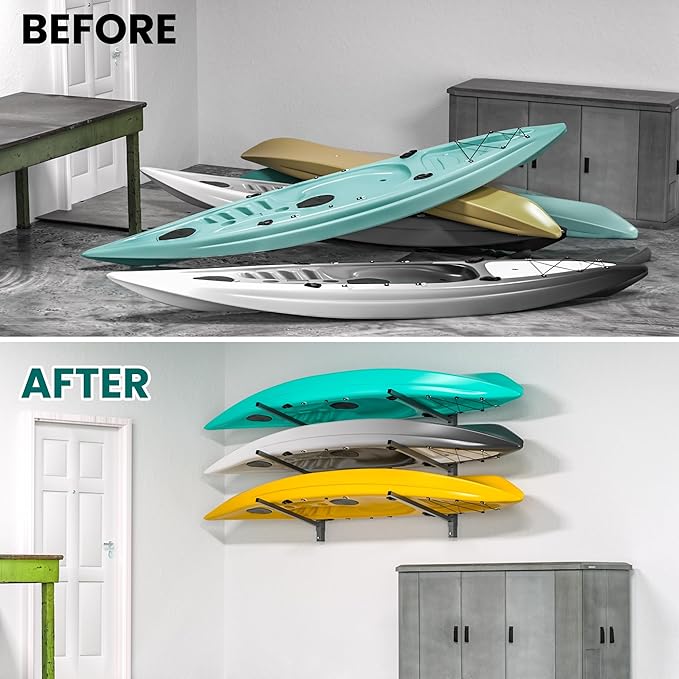 EVERHANGER Wall Mounted Kayak Storage Rack, Adjustable Kayak Holder, Heavy Duty Canoe Rack, Indoor & Outdoor Use