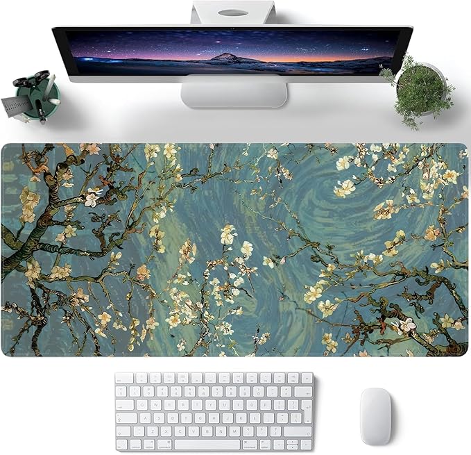 Almond Blossoms Large Mouse Pad,Gaming Keyboard Desk Pad,Extended Mouse Mat Non-Slip Rubber Base with Stitched Edges for Office Game Home XXL 35.4"x15.7"
