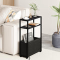 Narrow Side Table, Slim Side Table with Magazine Rack, Bathroom Table for Small Spaces, Narrow Bedside Table for Living Room, Bedroom