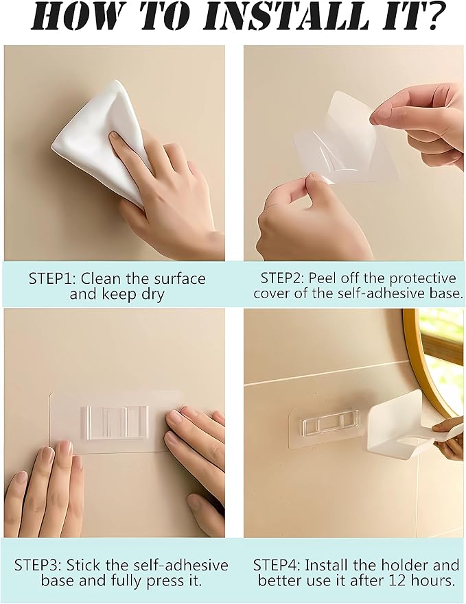 Universal Hair Dryer Holder, Self Adhesive Wall Mount Stand for Most Brand/Size Hair Blow Dryer Hair Dryer Organizer Rack with Plug&Wire Hook for Bathroom
