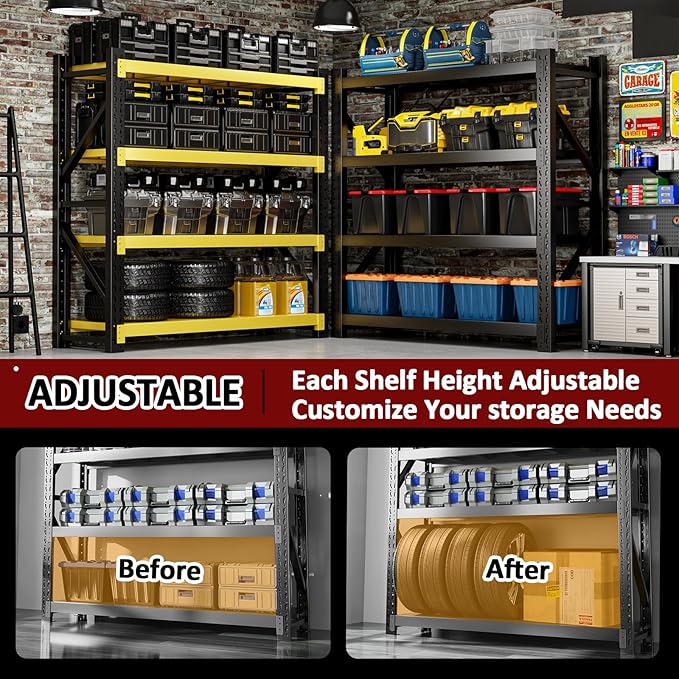 3000LBS Heavy-Duty Garage Shelving, 47" W Metal Shelves, 4-Tier Adjustable Garage Shelving Units, Storage Racks for Warehouse, Workshop