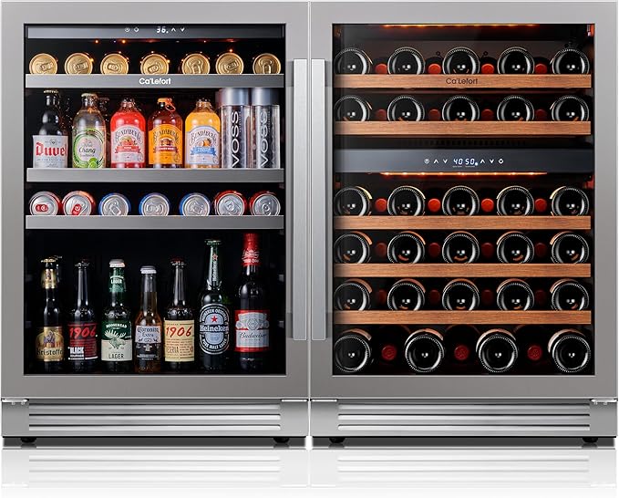 Ca'Lefort Wine Beverage Refrigerator Bundle - 48 Inch 34-65°F Drink Fridge Glass Door, 3 LED Dual Zone Wine Fridge Built-in or Freestanding, Holds 220 Cans and 46 Bottles (11.3 Cu.ft)