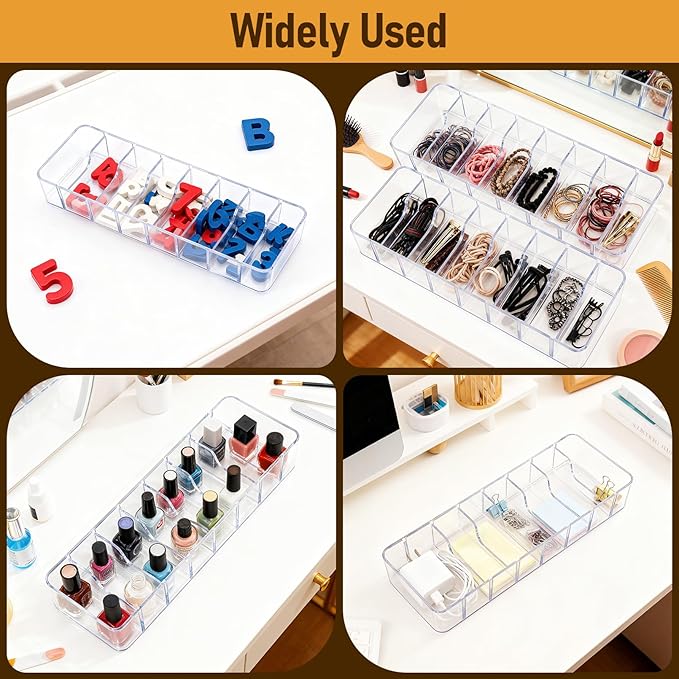 2 Pack Cable Organizer Box, Plastic Cord Storage Box with Lid, Clear Charging Cord Organizer with 8 Compartments and 20 Wire Ties, Charger Organizers for Home Office Drawer Desk Accessories
