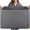 118L Extra Large Blanket Basket, 24.8" x 17.7" x 17.2" Woven Storage Basket for Living Room, Rectangle Nursery Blanket Storage for Toys, Towels, Dirty Clothes (Grey)