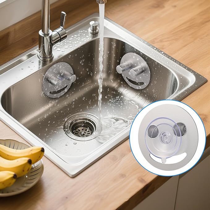 Smiley face sponge holder, kitchen Sink Caddy Organizer with Suction cup,Made of rust-proof aluminum that never rusts for Mommy & Daddy Sponges silvery (2-Pack）