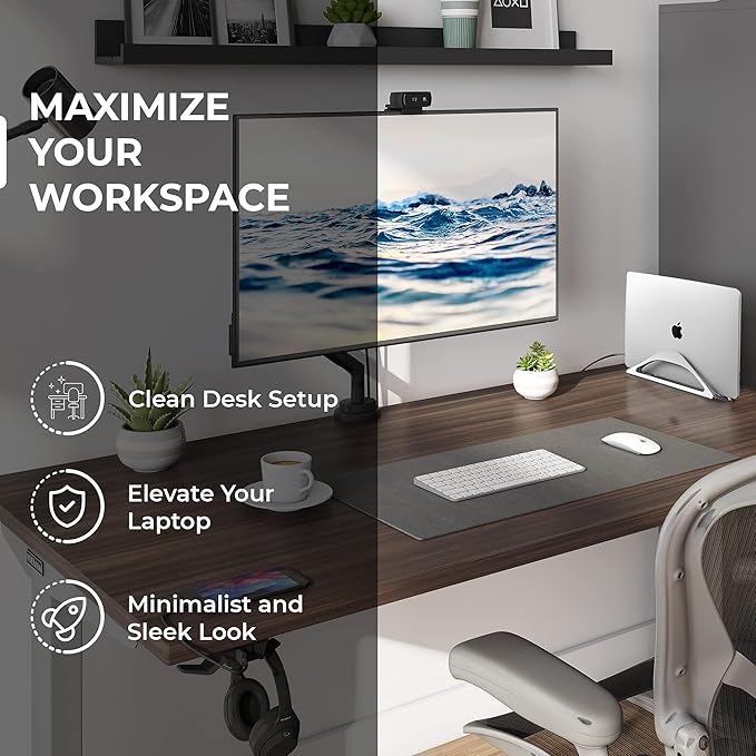 HumanCentric Vertical Laptop Stand for Desks in Silver Color, Upright Adjustable Holder to Dock Apple MacBook, MacBook Pro, and Other Laptops to Organize Work & Home Office, Automatic Grip
