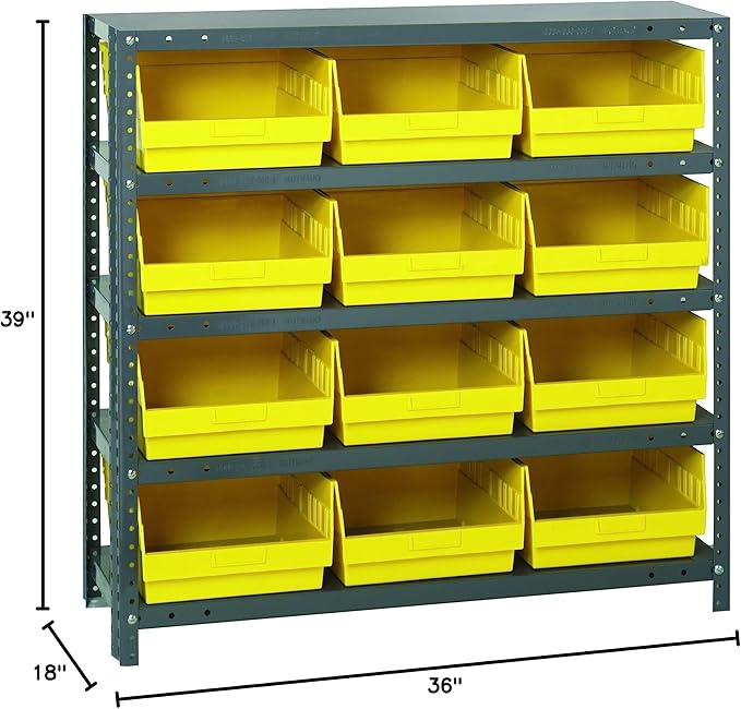 Quantum Storage Systems 1839-210YL Store More Steel Shelving Unit with 6" Shelf Bins, 18" D x 36" W x 39" H, Yellow