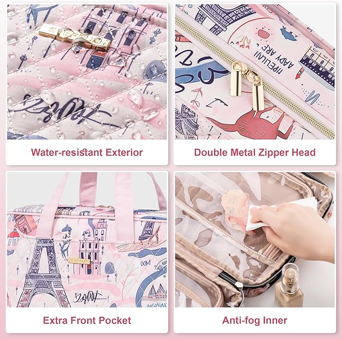 Everfun Hanging Travel Toiletry Bag for Women Traveling With Leakproof Compartment Makeup Cosmetic Organizer Dopp Kit Travel Accessories Essentials Must Have
