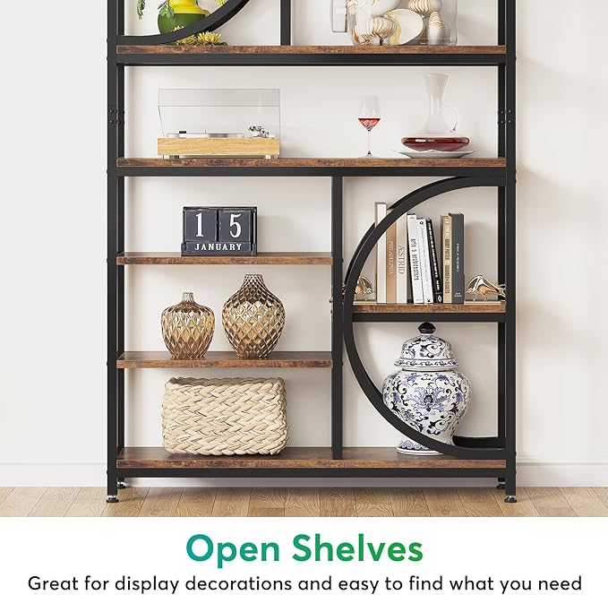 Tribesigns Bookshelf, Industrial 8-Tier Etagere Bookcases, 77-Inch Tall Book Shelf Open Display Shelves, Wood Look Accent Shelving Unit with Metal Frame for Home Office (2, Brown/Black)
