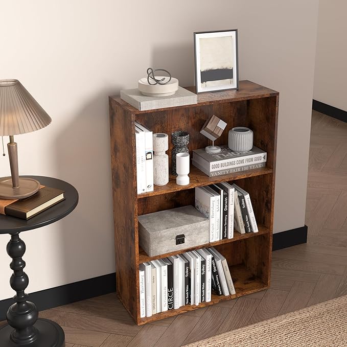 Wooden 3 Cube Storage Organizer,3 Tier Low Bookcase Storage Display Organizer, 33 Inch Versatile Cubes Shelf and Cubby Unit for Any Space (Brown, 3 Cube-W(23.6inch)