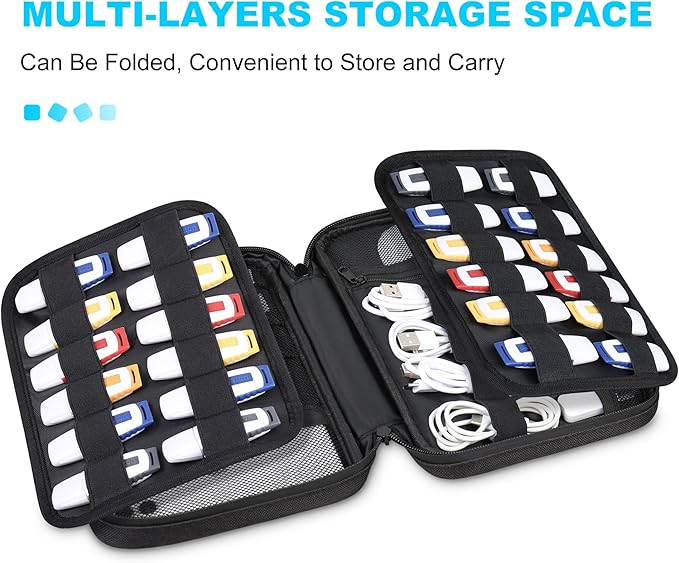 Lacdo USB Flash Drive Case Thumb Drive Holder Case Organizer Portable Electronic Accessories Storage Bag for SanDisk/SamData/Samsung USB Flash Drives Jump Drive Memory Stick, SD Card, Cables, Black