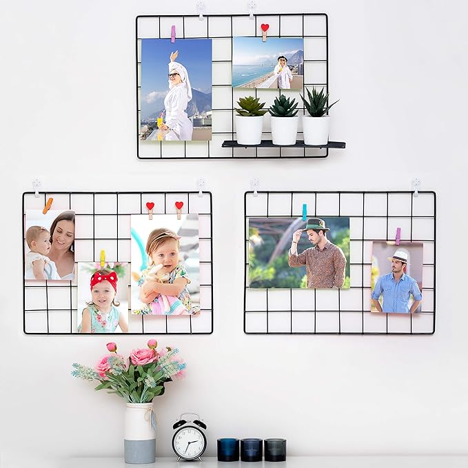 ODOXIA 3-Pack Wire Wall Grid Panel | Photo Grid Wall Decor | Metal Board for Hanging Pictures | Black Wire Organizer for Home, Office & Kitchen | Panel for Display & Storage
