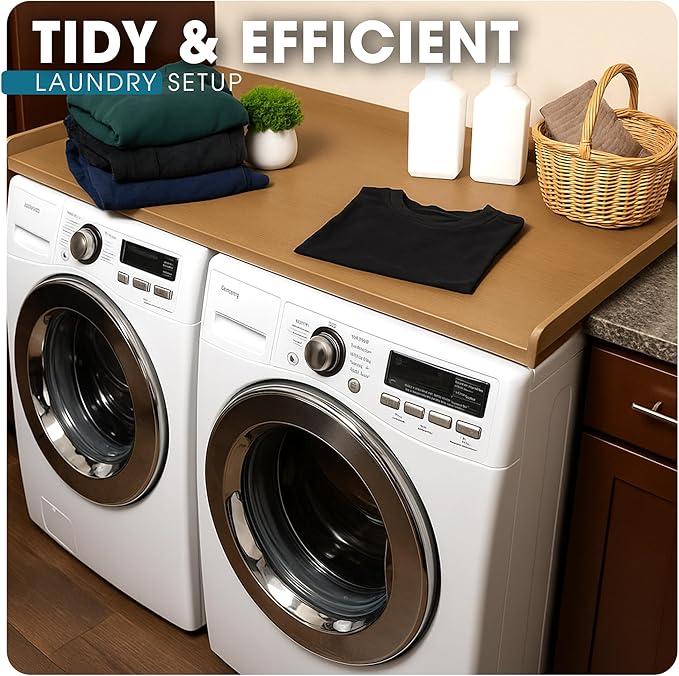 No-Installation HDPE Washer Dryer Countertop – Non-Slip, Anti-Scratch Laundry Topper | Water-Resistant Laundry Room Organizer | Durable, Easy-to-Clean, Modern Design for Washer and Dryer (teak)