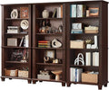 70" Tall Walnut Bookshelf,5 Tier Wooden Book Shelf with Adjustable Shelves & Wood Legs,Free Standing Farmhouse Bookcase with Open Display Storage,Vintage Bookshelves for Classroom, 3PCS