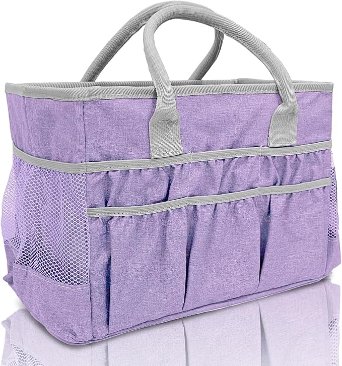 Cupohus Water-Resistant Art Organizer Tote Bag - Craft Storage Bag with Multiple Pockets and Handles for Artists, Kids, Students, and More – Lilac