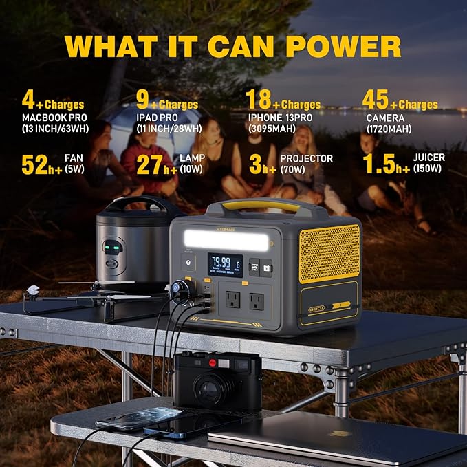 VTOMAN Jump 600X Portable Power Station 600W, 299Wh Solar Generator LiFePO4 Battery Power Station with Jump Start for Car, 1200W AC Outlet, PD 60W USB-C, 3x Regulated 12V/10A DC for Camping, RV Travel