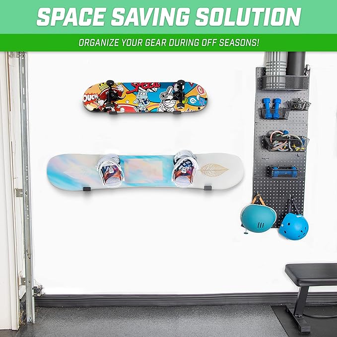 GoSports Universal Snowboard & Skateboard Wall Mount Display Racks - 2 Pack Foam Padded Hangers