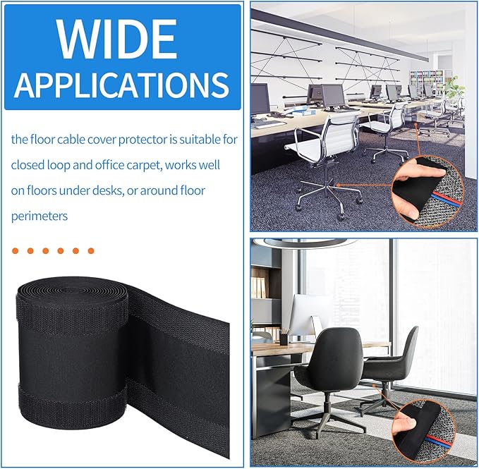 WILLBOND Carpet Cord Cover Cable Grip Floor Cover Cable Protector Management Only for Commercial Office Carpet(Black,39.37 ft)