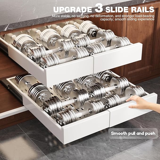 4 Pack Pull Out Cabinet Organizer Expandable Width(13"-21") and Depth(17"-24"),Slide Out Drawers With Raising Pad for Framed Cabinets,No Drill Roll Out Shelves for kitchen,Bathroom,White