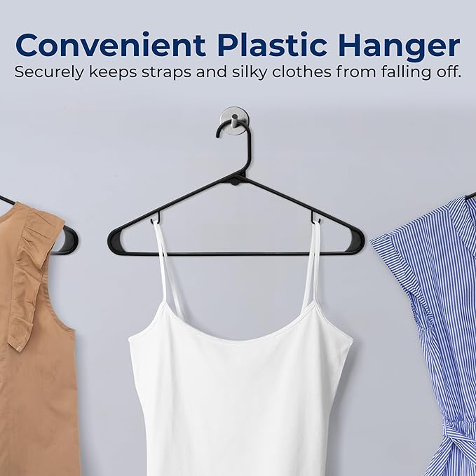 SereneLife Premium 10 Pack Plastic Hangers, Lightweight, Durable, Space Saving Clothes Organizers, Suitable for Shirts, Sweaters, Hoodies, Dresses, Kids Clothes, Good for Home Organization (Black)
