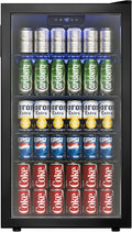 Beverage Refrigerator Cooler, 126 Can Mini Fridge with Glass Door for Wine, Soda Beer, Beverage Cooler for Home, Bar, Office with Adjustable Removable Shelves, Black