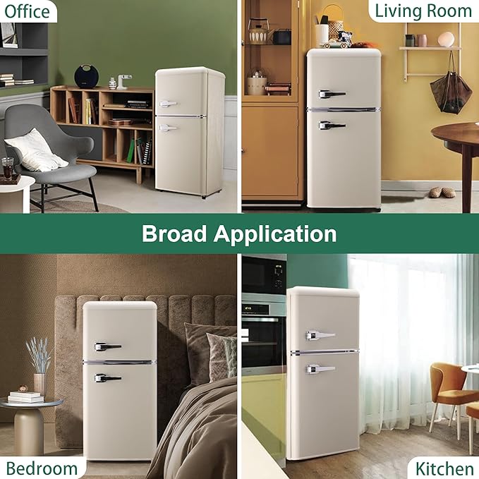 Retro Mini Fridge, 3.2 Cu. Ft. Small Refrigerator with Freezer Retro Style with 7-Level Adjustable Thermostat, Compact Vintage 2-Door Fridge for Apartments, Dorm, Office, Cream