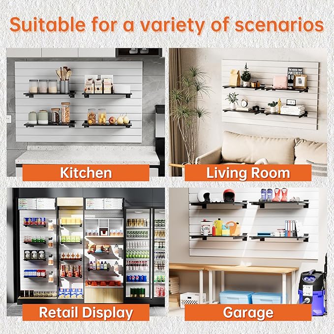 Wood Slatwall Shelves, Slat Wall Shelf Slatwall Acccessory for Garage, Home Improvement, Retail Display (4, 16''x8'')
