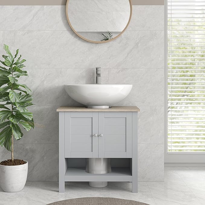 Kleankin Pedestal Sink Storage Cabinet, Under Sink Bathroom Vanity with Adjustable Shelf and Open Bottom Shelf, Gray