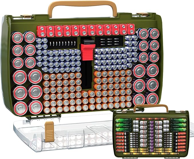 ALCYON Large Capacity 269 Battery Organizer Storage Case with Tester, Double-Side Battery Holder Container for AA AAA AAAA C D 9V Lithium 3V CR123 CR2032 CR1632 18650 Batteries(Box Only) (Green)