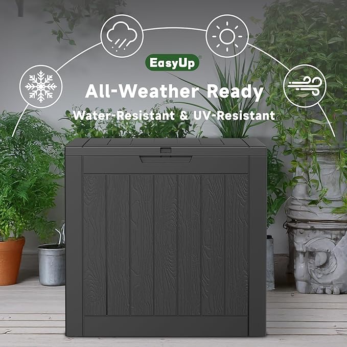 EasyUp 31 Gallon Resin Deck Box Waterproof, UV Resistant Outdoor Storage Box for Delivery, Patio, Garden,and Porch,Striped Black
