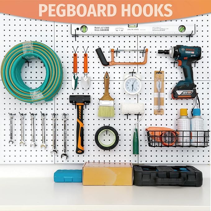 HUHOLE Pegboard Hooks 4 Inch 50PC, Black Peg Board Hooks, Fit 1/4" or 1/8" Pegboard, Ideal Peg Board Organizer Accessories for Garage Tool Organization, Wall Storage (Black, 4 Inch)