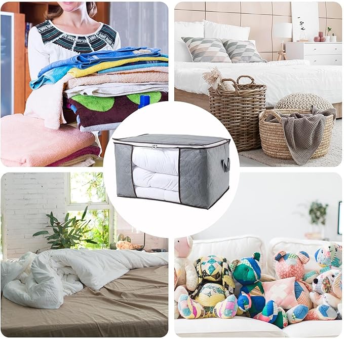 Comforter Storage Bags Boxes with Lid, Large Capacity Solution Organizer, Closet Organizers and Storage Containers Bins for Clothes, Duvets, Blankets, Pillow, Quilt, Bedding, Toys