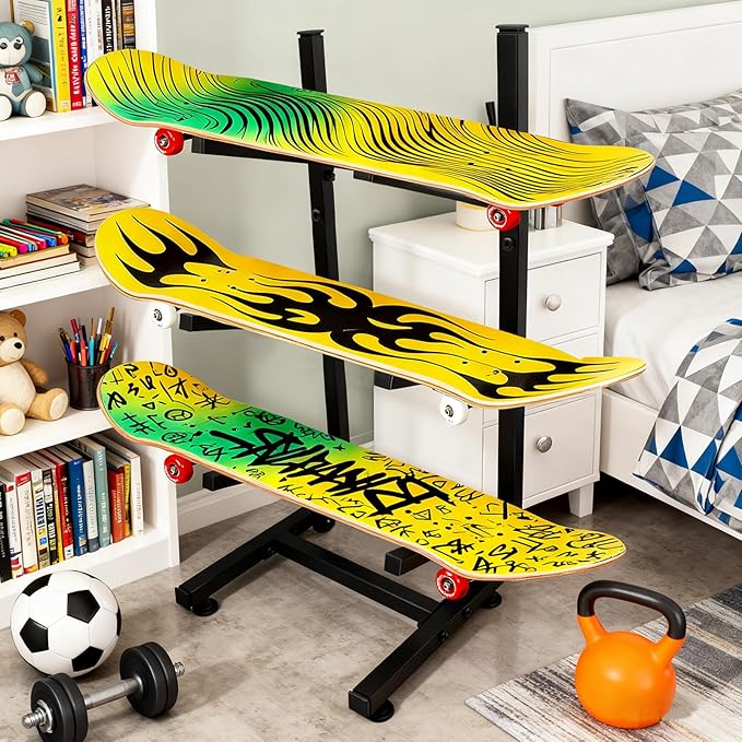 Skateboard Rack, 3-Layer Skateboard Stand, Snowboard Wall Mount, Skateboard Holder Floor for Deck,Longboard,Snowboard, Standard Skateboards, Mini Cruiser Skateboard