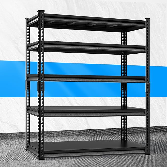 Heavy Duty Garage Shelves - 48''W 3,000Lbs Steel Metal Adjustable Utility Industrial Storage Shelving Rack Units for Warehouse Basement 5 Tier Black 47.2" W x 23.6" D x 78" H