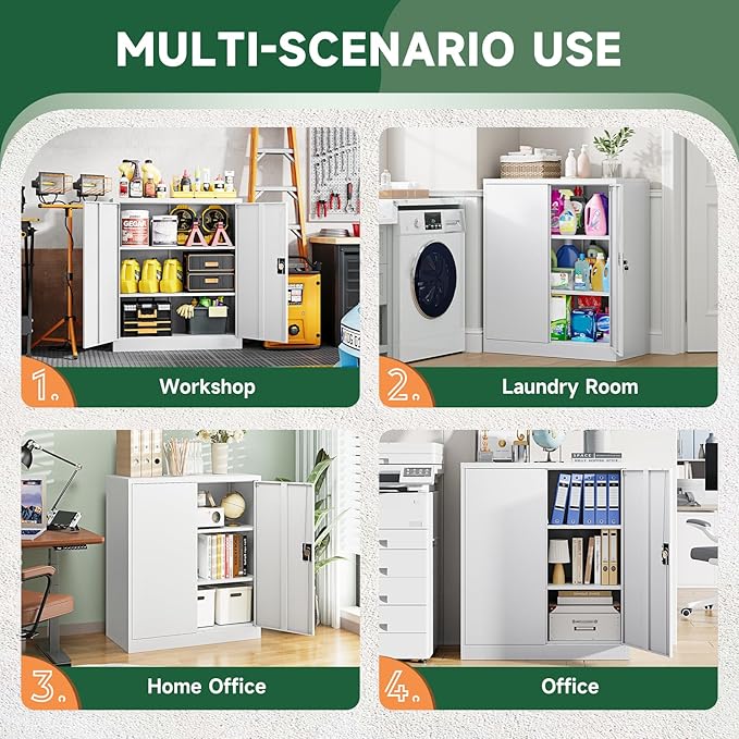 Letaya Metal Storage Cabinets with Lock Door,2 Adjustable Shelves Organizer Steel Storage Cabinets for Home,Office,Warehouse,Garage,Employee Lockers(White)