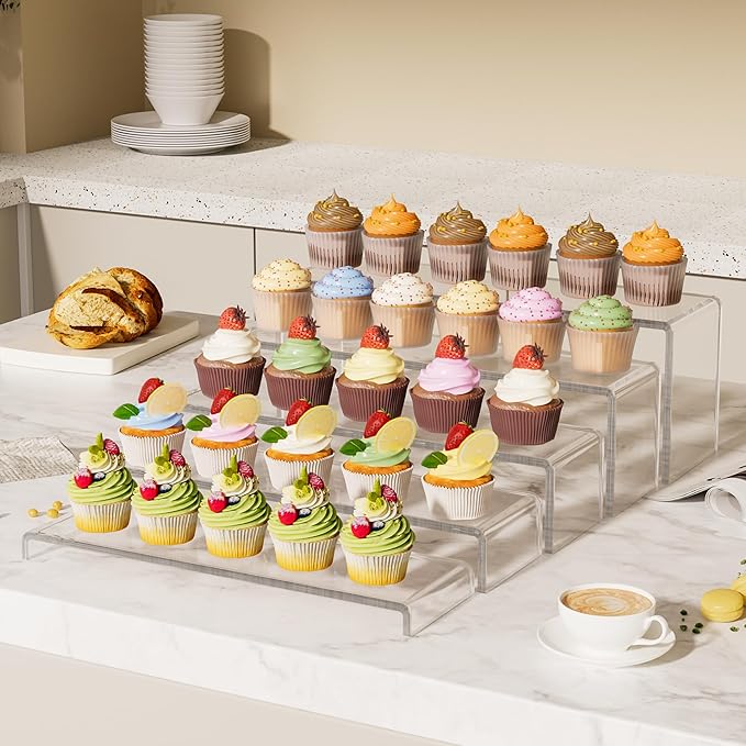 Large Acrylic Display Risers, 2 Set - 10 Pack Collectibles Display Shelf, Acrylic Risers Display Stands for Show Figures, Cupcake, Perfume, Jewelry, Toys(12.4”L~12”L~11.6”L~11.2”L~10.8”L)