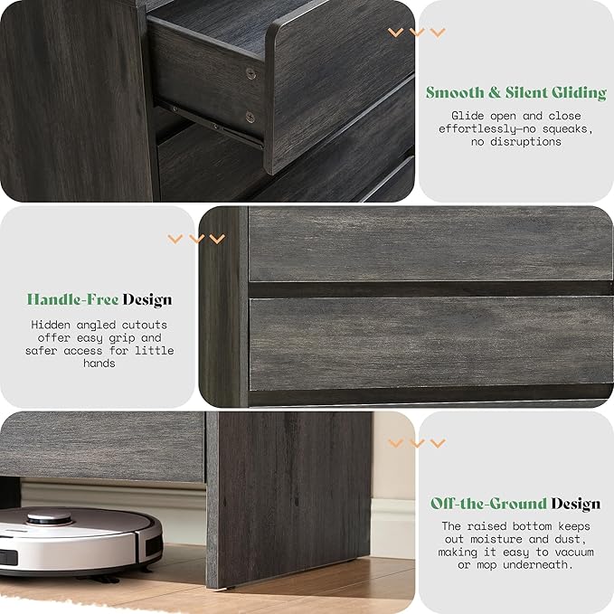 AMERLIFE 5 Drawer Dresser for Bedroom, 48" Tall Modern Chest of Storage Drawers with Rounded Corners, Anti-Tip Kit, Wood Cabinet Organizer for Closet, Apartment, Nursery, Easy Assembly, Black