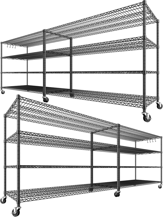 PrimeZone 60" W x 24" D x 76" H Heavy Duty Wire Storage Shelves with Wheels, 4 Tier Adjustable NSF Certified Garage Shelving Unit, Rolling Metal Organizer Shelf Rack for Warehouse, Pantry, 4 Packs