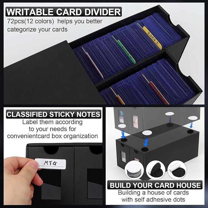 11000+ Card Storage Box, 2000+ Toploader Card Storage Box for Commander Display,with 72 Dividers, Labels & Tapes,Fit for TCG, PTCG, MTG